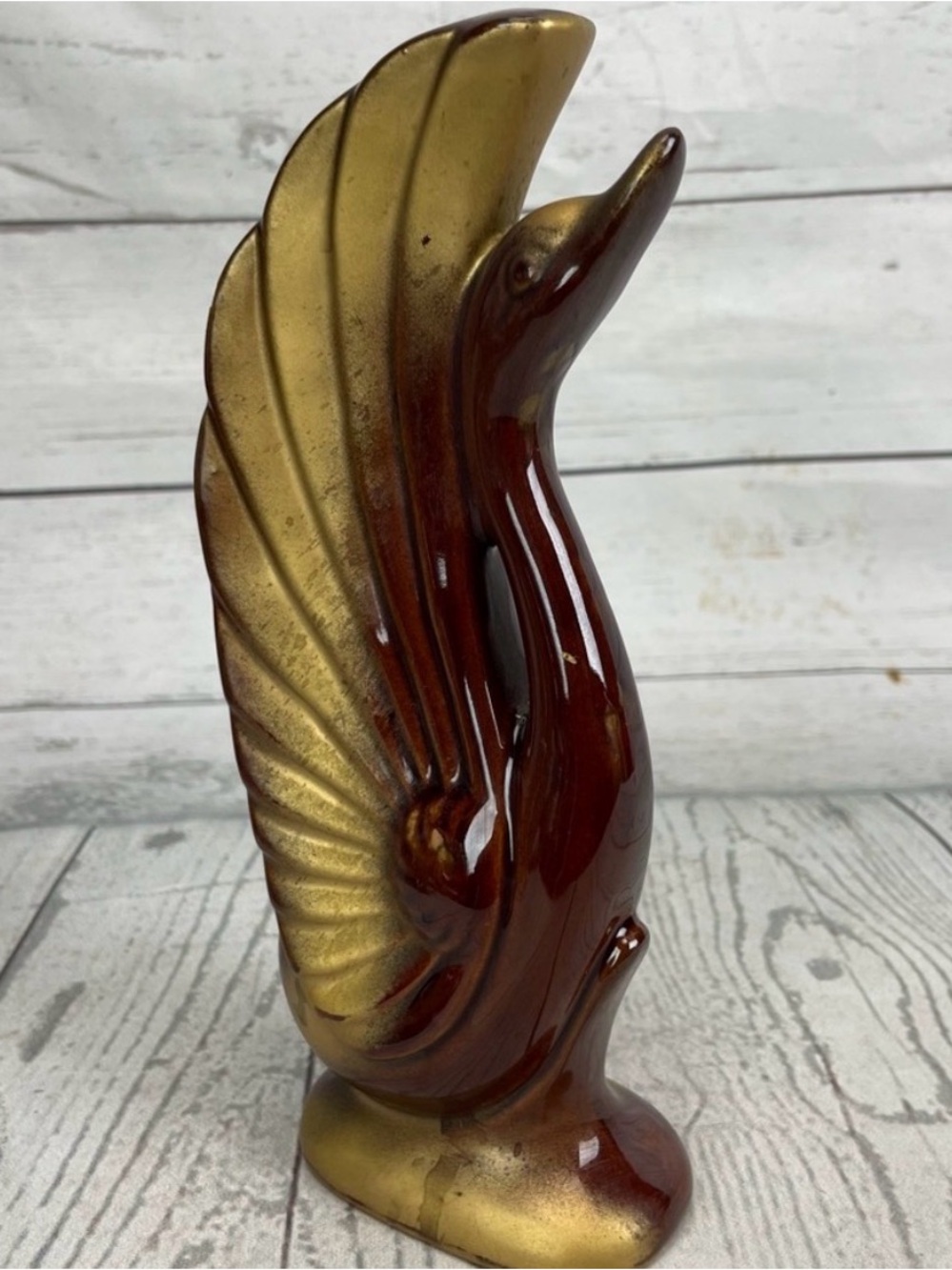 Vintage Gold and Brown Ceramic Swan Figurine Elegant Home Decor Collectible